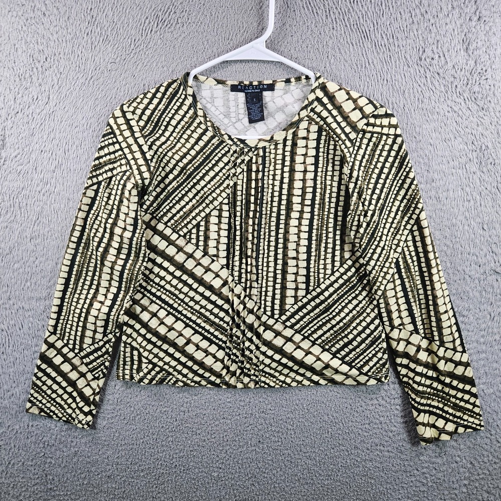 Reaction Kenneth Cole Cropped Top Women Small Geometric Print Brown Beige